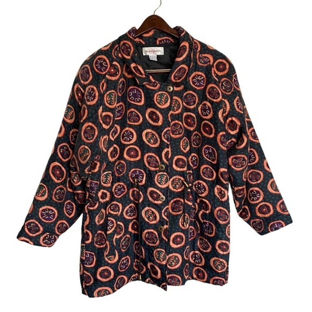 Marguerite Li Jacket Women Large Vintage 100% Silk Multi Color Artsy Floral 90s